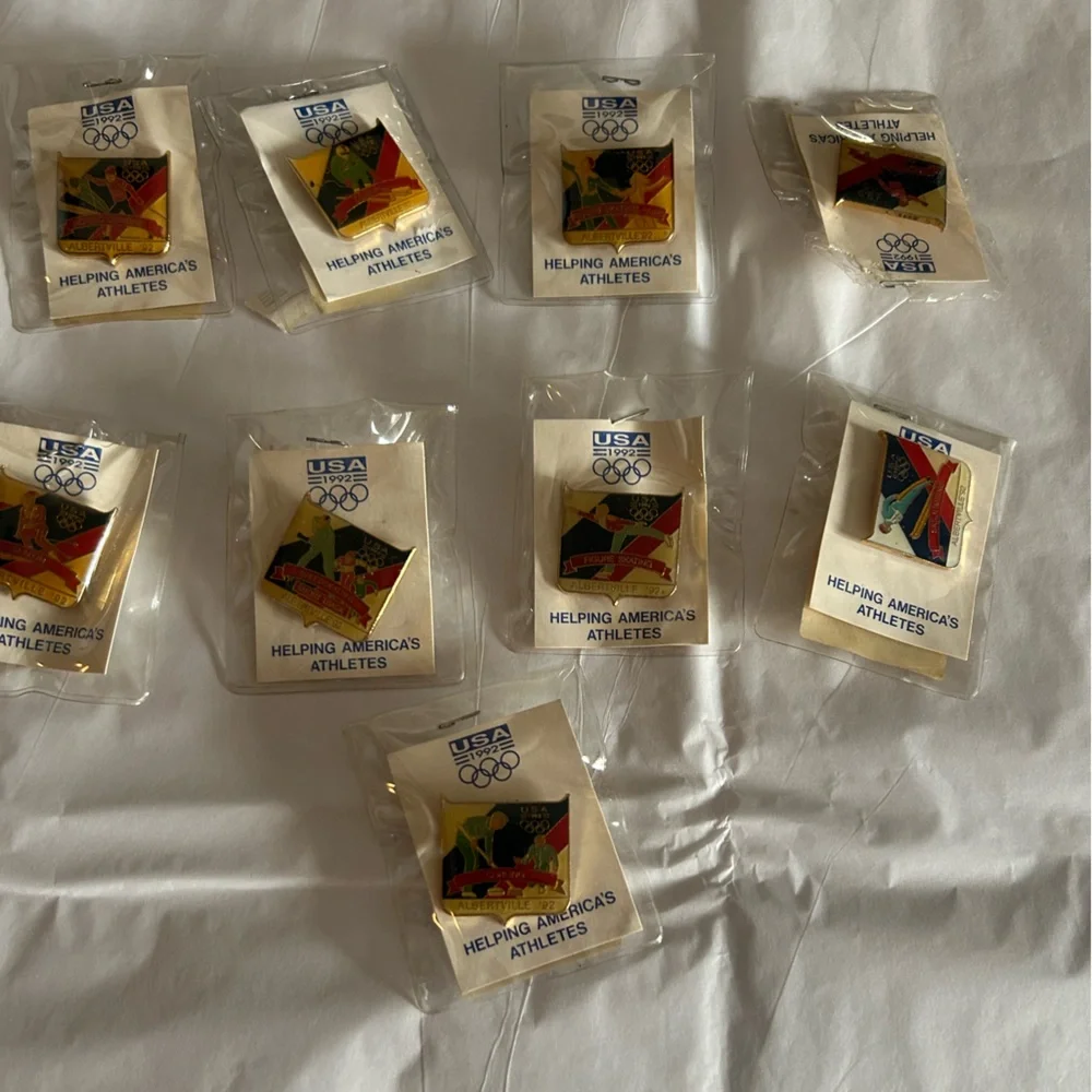Vintage Collectible 1992 USA Olympic Pins with Gold Accents - set of 9